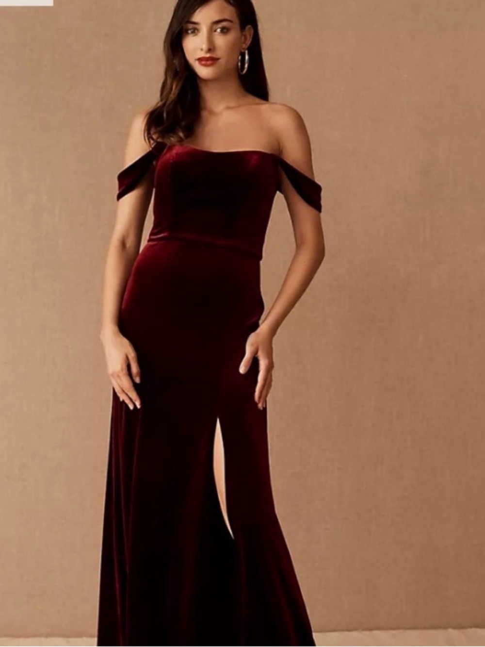 Jenny Yoo Issa Off-Shoulder Stretch Velvet Column Gown